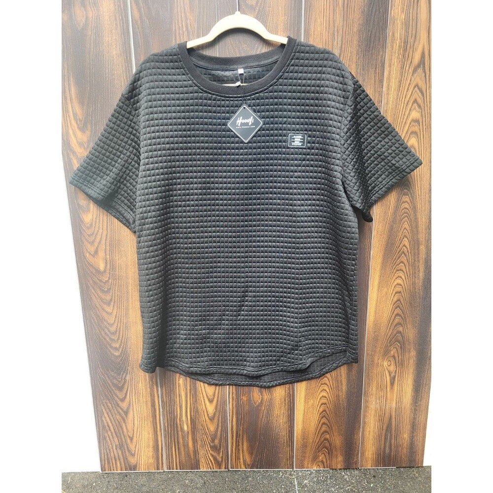 Hoooyi Black Quilted Short Sleeve Shirt Men XL NWT